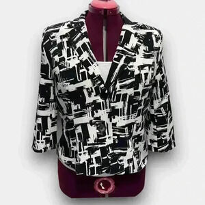STUDIO POINT 3/4‎ sleeve ladies button down blazer white/black size 14